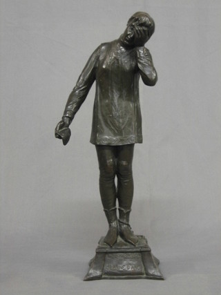 A 19th  Century bronze figure of a standing chained Joan of Arc, the base marked to the front L'Abjuration de Jeanne D'arc and to the reverse Rouen Anno Domini MCCCCXXXI 18"
