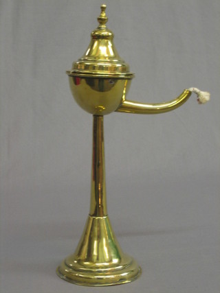 A 19th Century brass whale oil lamp 13"
