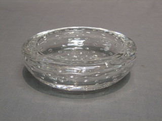 A circular Whitefriars clear bubble glass ashtray 6"