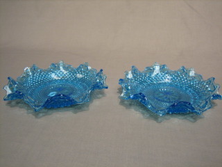 A pair of Davison turquoise glass dishes with wavy borders 9"