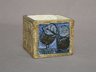 A square Troika vase, the base marked Troika and monogrammed AB 4"