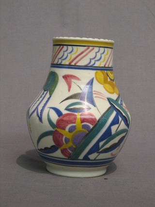 A Poole pottery club shaped vase with stylised decoration, the base with impressed Poole mark and incised 443, 7"