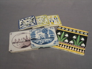An 18th/19th Century blue and white tile 5" and 5 other tiles