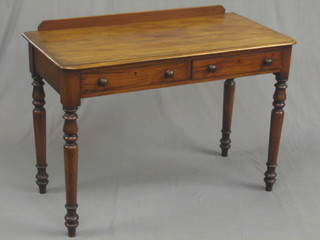 A Victorian mahogany D shaped side table fitted 2 frieze drawers, raised on turned supports 42" 