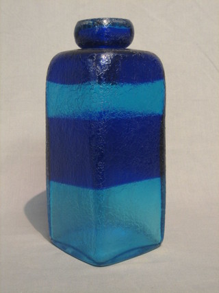 A square blue glass crackle vase and stopper 12"