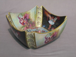 A 20th Century square bowl decorated fairies 9"
