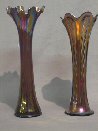 A purple Carnival glass vase 13" and 1 other