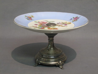 A 1930's pottery comport with floral decoration 9"