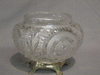 A moulded glass bowl raised on a silver plated foot 9"