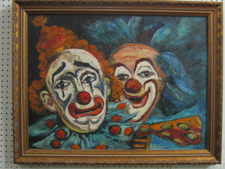 Baron, 20th Century oil on board "Two Clowns"  18" x 24"