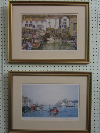 After Robin Davidson, a pair of coloured prints "Bringing the Nets and Yarmouth Harbour" 7" x 11"
