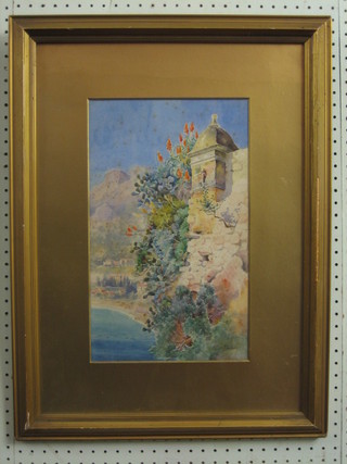 Alice Flower, watercolour "Italian Scene with Mountains" 15" x 9 1/2" (some foxing)