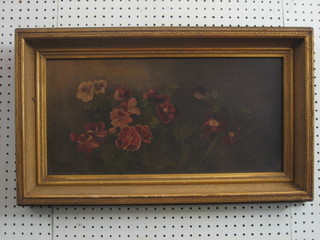 A Victorian oil painting on canvas, still life study "Flowers" 10" x 19 1/2"