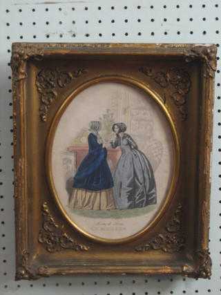 A Victorian French coloured fashion plate Le Miroir 9" oval