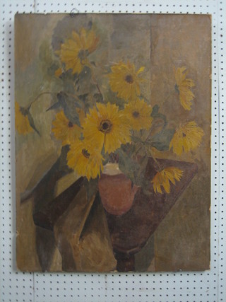 Christine Smale, oil on board "Jug of Sun Flowers" 28" x 21"