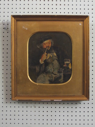 A 19th Century Oriental oil on canvas "Gentleman with Pint of Beer" 9" x 8"