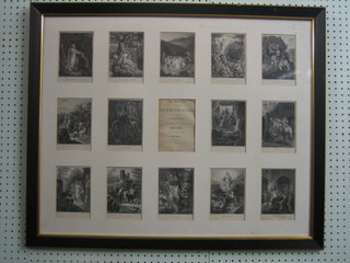14 monochrome prints removed from the Frescoes of the New Pump-Room at Bardon, contained in an ebonised frame 24" x 30"