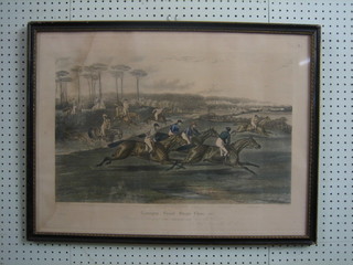 A coloured print "Leamington Grand Steeple Chase 1837" after C F Turner, plate 3, 14" x 24", (water damage to left hand side)