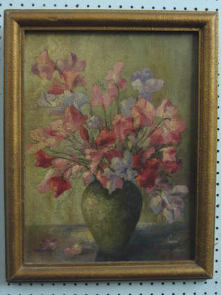 Continental oil on board, still life study "Vase of Flowers" 15" x 11" 