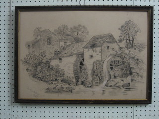 B Mackley, pencil drawing "Watermill" 14" x 20" 