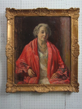 S Demmant Moss, oil on canvas, head and shoulders portrait "Seated Lady" 29" x 24"