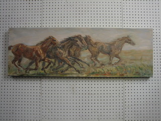 Baron, oil on canvas "Running Horses", dated '70 12" x 35"