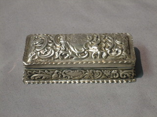 A Victorian embossed silver trinket box with hinged lid London 1891, 4", 2 ozs (slight holes to lid)