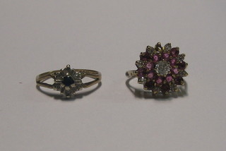 A modern 9ct gold dress ring set blue and white stones and 1 other set pink and white stones
