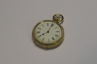 An 18ct gold fob watch contained in a chased gold case