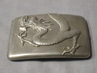 An Oriental silver cigarette case decorated a dragon 4 ozs