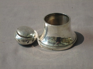 A circular silver rouge pot 1" and a circular silver mustard pot
