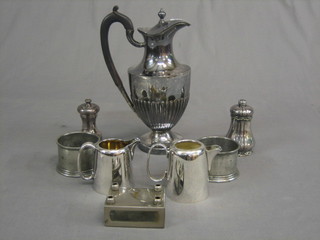 A Britannia metal hotwater jug, do. teapot and other plated items