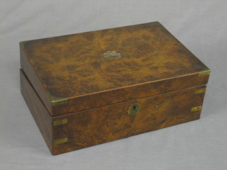 A Victorian figured walnut and brass banded writing slope (hinges f and medallion to centre missing 14")