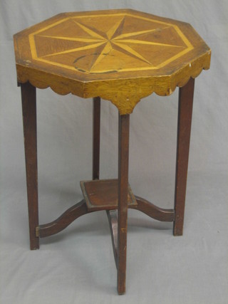 A 19th Century octagonal inlaid mahogany occasional table, raised on square tapering supports 18 1/2"