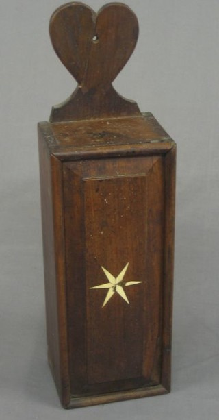 An 18th Century elm candle box, the lid with starburst inlay 13"