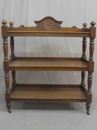 A Victorian mahogany 3 tier buffet, raised on turned supports 41"