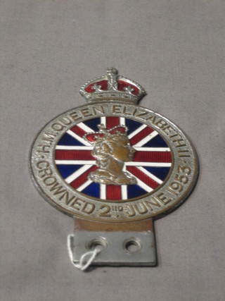 A pressed metal car badge to commemorate the Coronation of HM Queen 2 June 1952