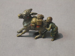 An Austrian cold painted bronze figure of a standing mule 2" with attendant 1 1/2"