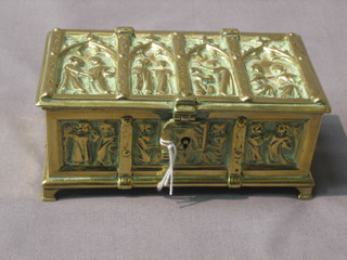 A trinket box in the form of a  brass coffer with hinged lid 5"