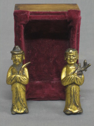 A pair of 18th Century Oriental gilt bronze figures of standing Deities 3 1/2"