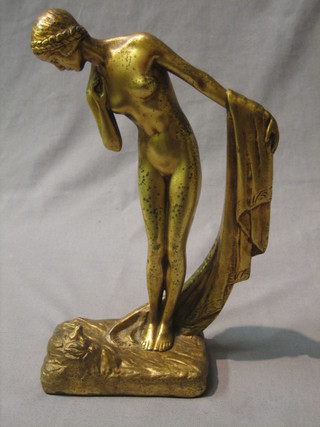 Siela, a 19th Century gilt bronze figure of a standing girl and toad 10"