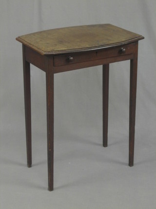 A 19th Century oval mahogany side table fitted a drawer, raised on square tapering supports 22"