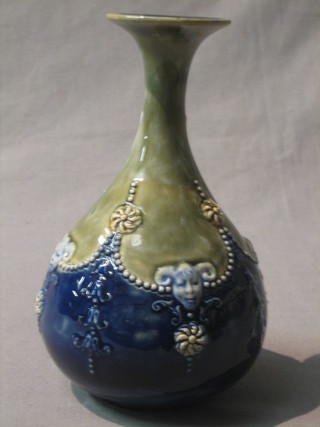 A Royal Doulton blue and green glazed club shaped vase marked Royal Doulton, impressed 6826 6"