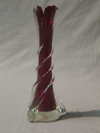 A Murano red Art Glass specimen vase 8", the base with paper label