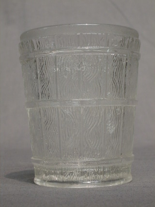 A Davison glass beaker in the form of a barrel 4"