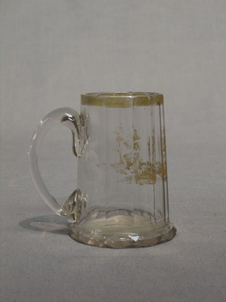 A miniature Bohemian faceted glass tankard, decorated a standing figure 3" (slight chip to rim)