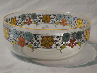 A 1930's Art Deco Sevres glass circular bowl with floral decoration 8"