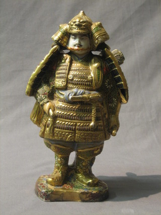 A Japanese Satsuma porcelain figure of a standing warrior 9"