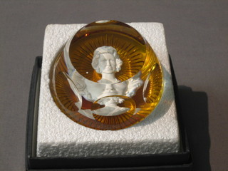 A Cameo Crystal glass paperweight decorated HM The Queen