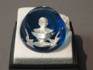 A Cameo Crystal glass paperweight decorated Prince Philip Duke of Edinburgh